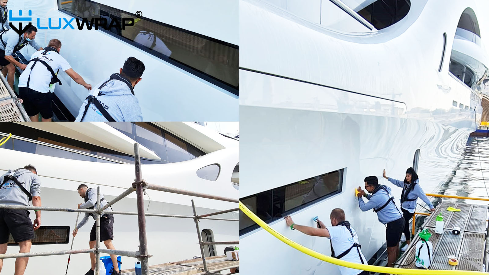 Very large mega-yacht with paint protection film applied to hull and high-traffic areas by LuxWrap