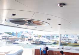 Superyacht deckheads wrapped in satin white vinyl