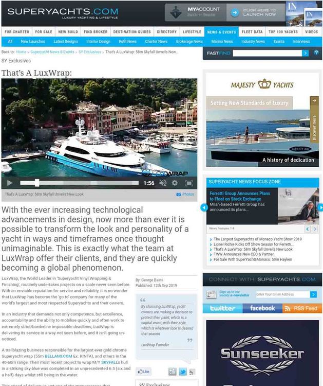 LuxWrap Project article Superyachts.com