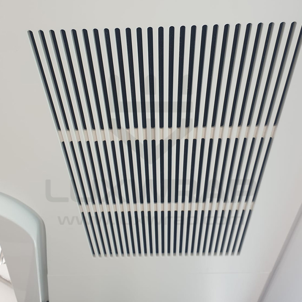 Completed satin-white deckhead wrap on a 57m Benetti superyacht — high-quality vinyl finish installed by LuxWrap in 7 days